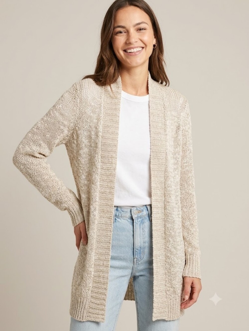 Lucky Brand Open Knit Duster Cardigan Coastal Grandma Fairycore Boho Cream